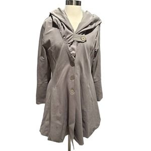 Anthro Sita Murt Coat Womens Jacket Lined Hood Butto Up Pockets Grey 42